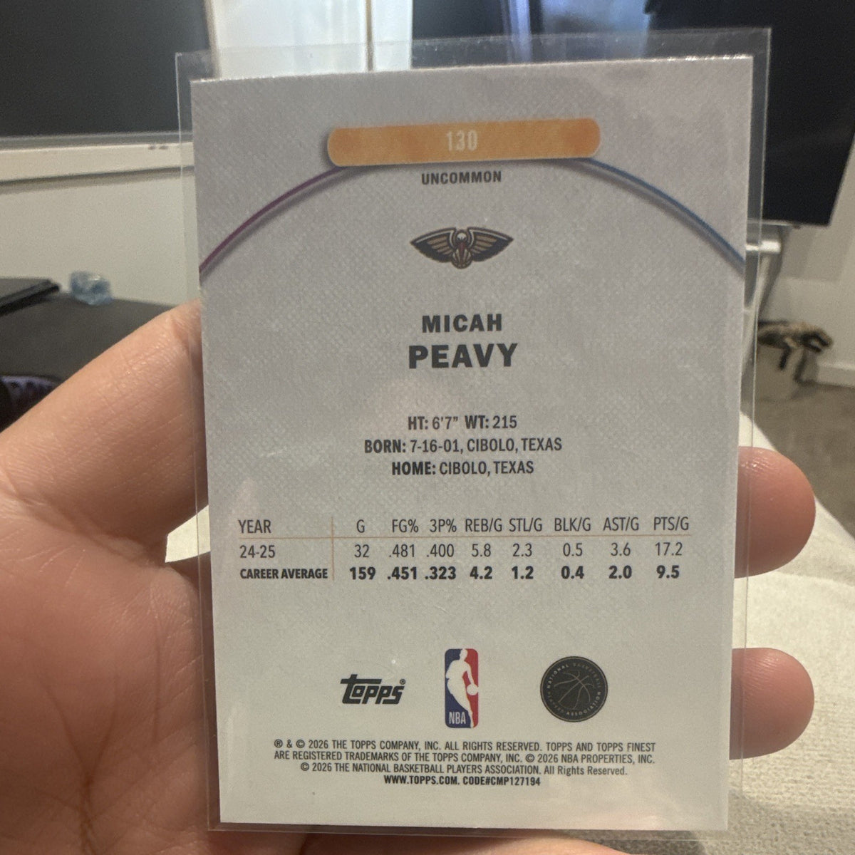 Topps Finest Micah Peavy Rookie Card 130 New Orleans Pelicans 24-251