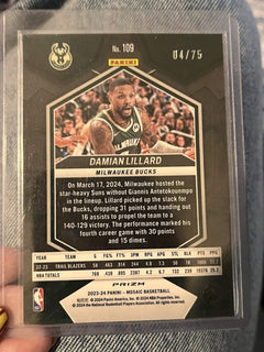 Panini Mosaic 2023 24 Damian Lillard Milwaukee Bucks #109 Parallel 04/752