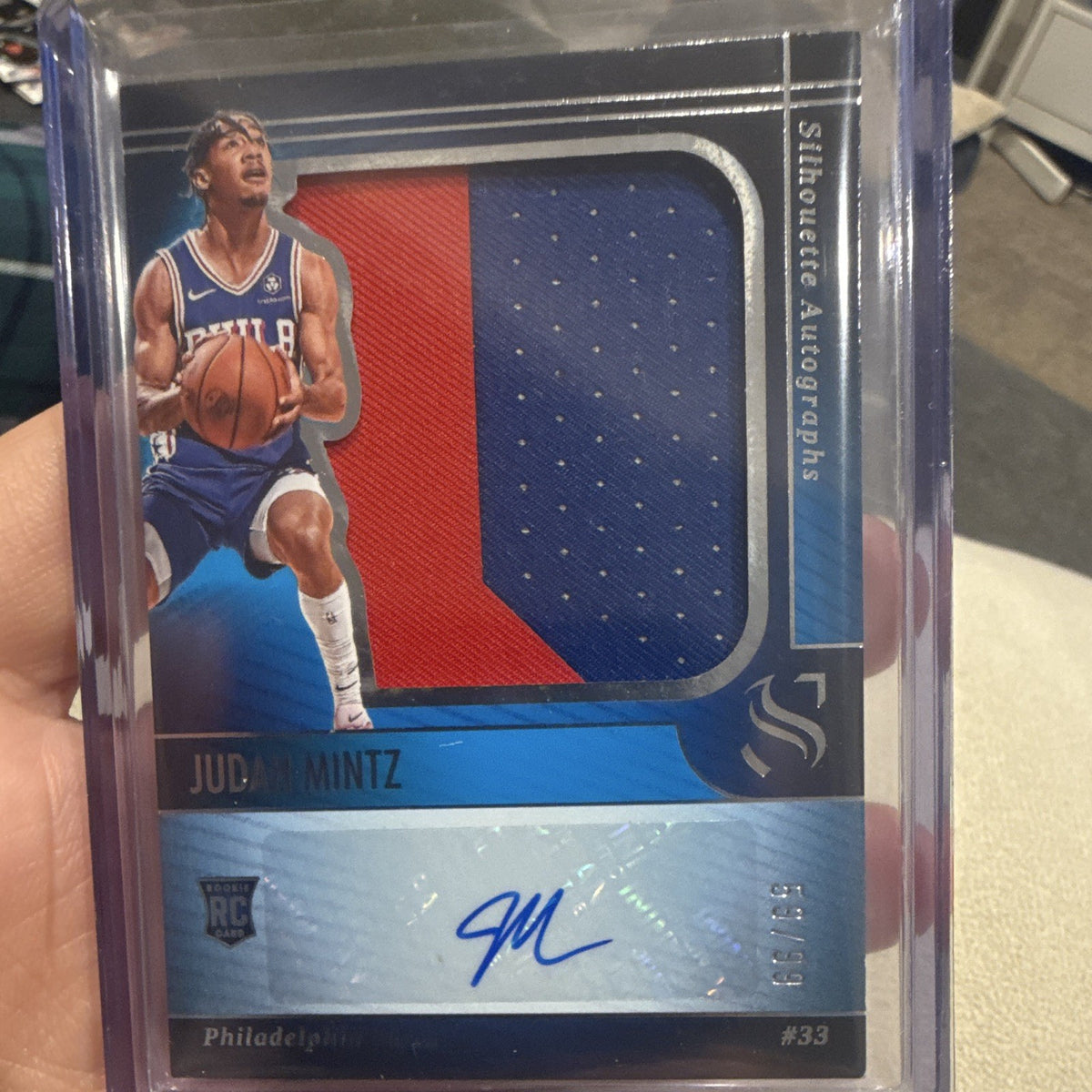 Panini Silhouette Autographs Judah Mintz RC Auto Patch #33 76ers Serial #/990