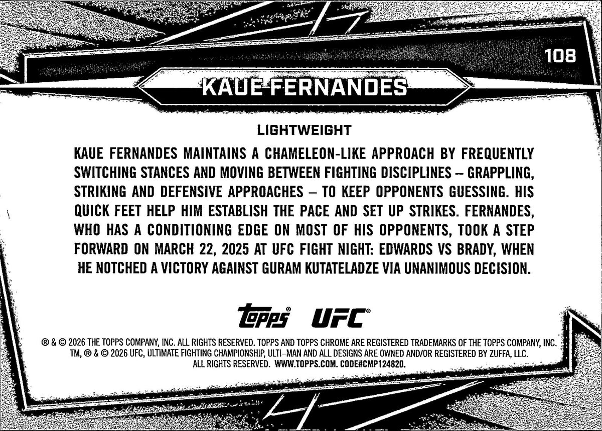 Kaue Fernandes Negative Refractor 108 Topps Chrome UFC   Negative Refractor NM1