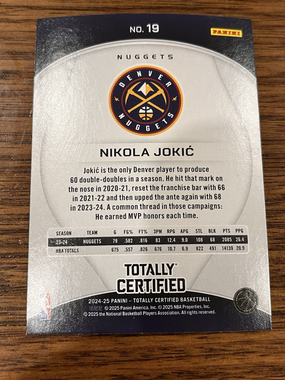 Panini 2024 25 Totally Certified Basketball Nikola Jokić Denver Nuggets No. 192