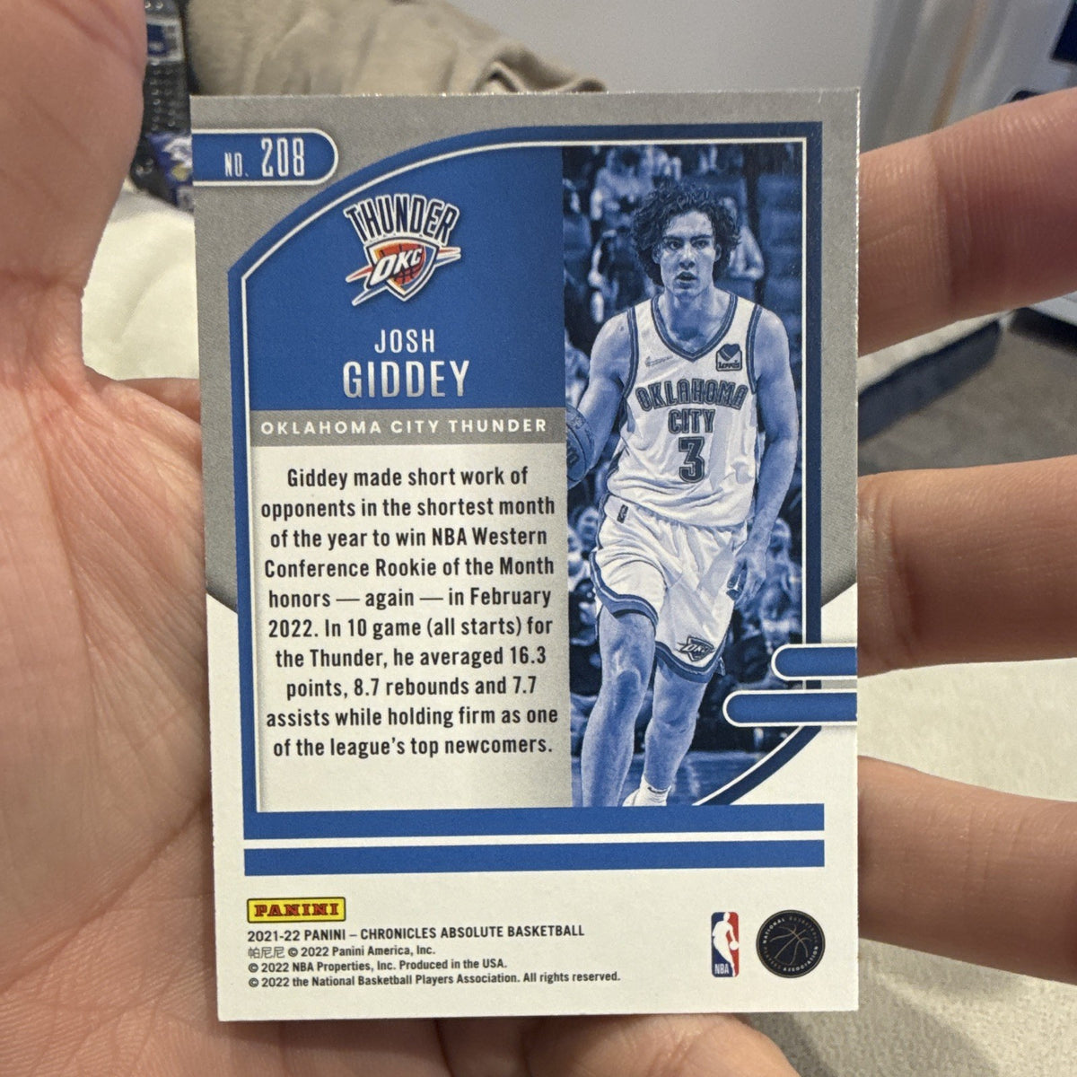 Panini Chronicles Absolute Memorabilia Josh Giddey Rookie 208 OKC Thunder1