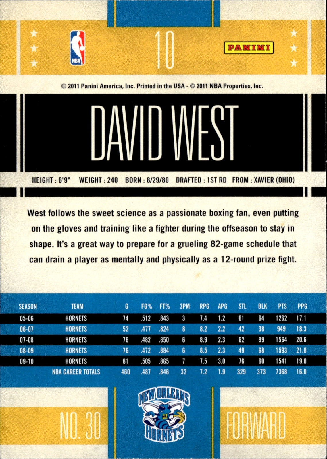 David West Base Panini Classics 10 NM1