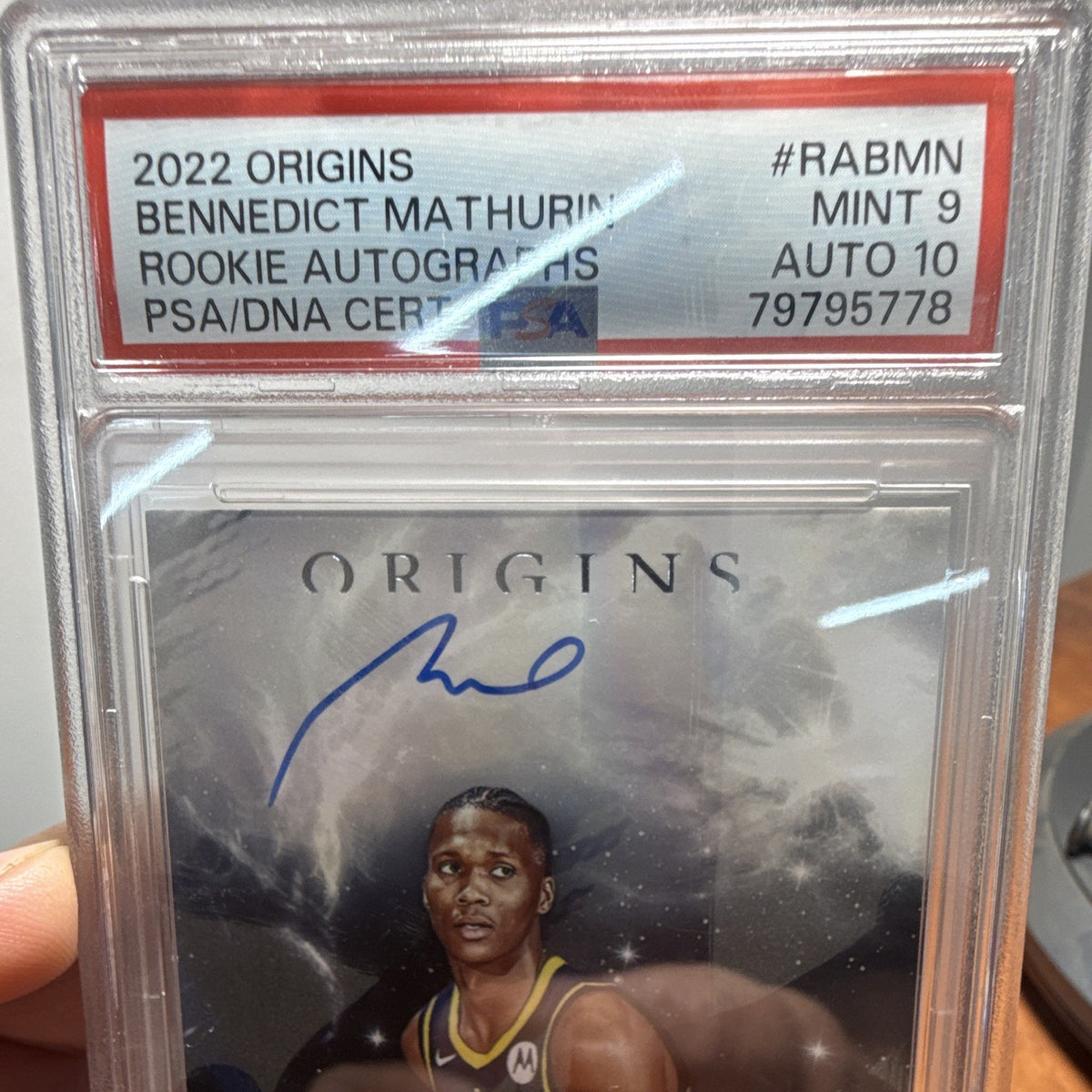 2022-23 Panini Origins Bennedict Mathurin Rookie Auto RA-BMN PSA 9/10 Pacers1