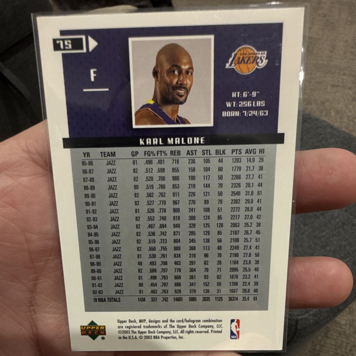 Upper Deck MVP 2003 Karl Malone Base Set Los Angeles Lakers NBA #751