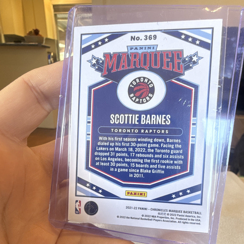 Panini 2021 22 Chronicles Marquee Scottie Barnes RC Rookie Card #369 Raptors1