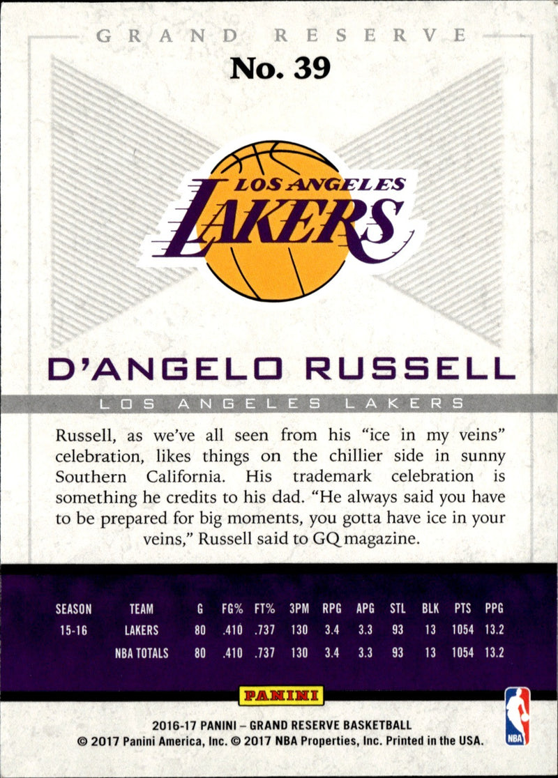 D'Angelo Russell Base Panini Grand Reserve 39 NM1