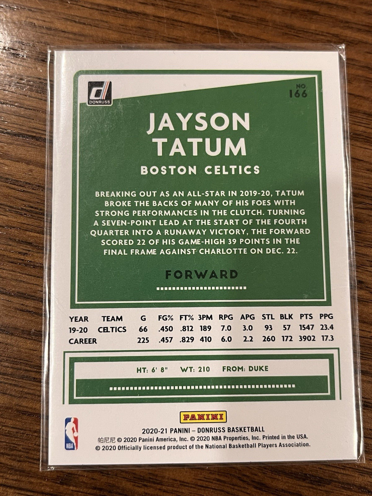 Panini 2020 21 Donruss Basketball Jayson Tatum Base Set #166 Celtics2