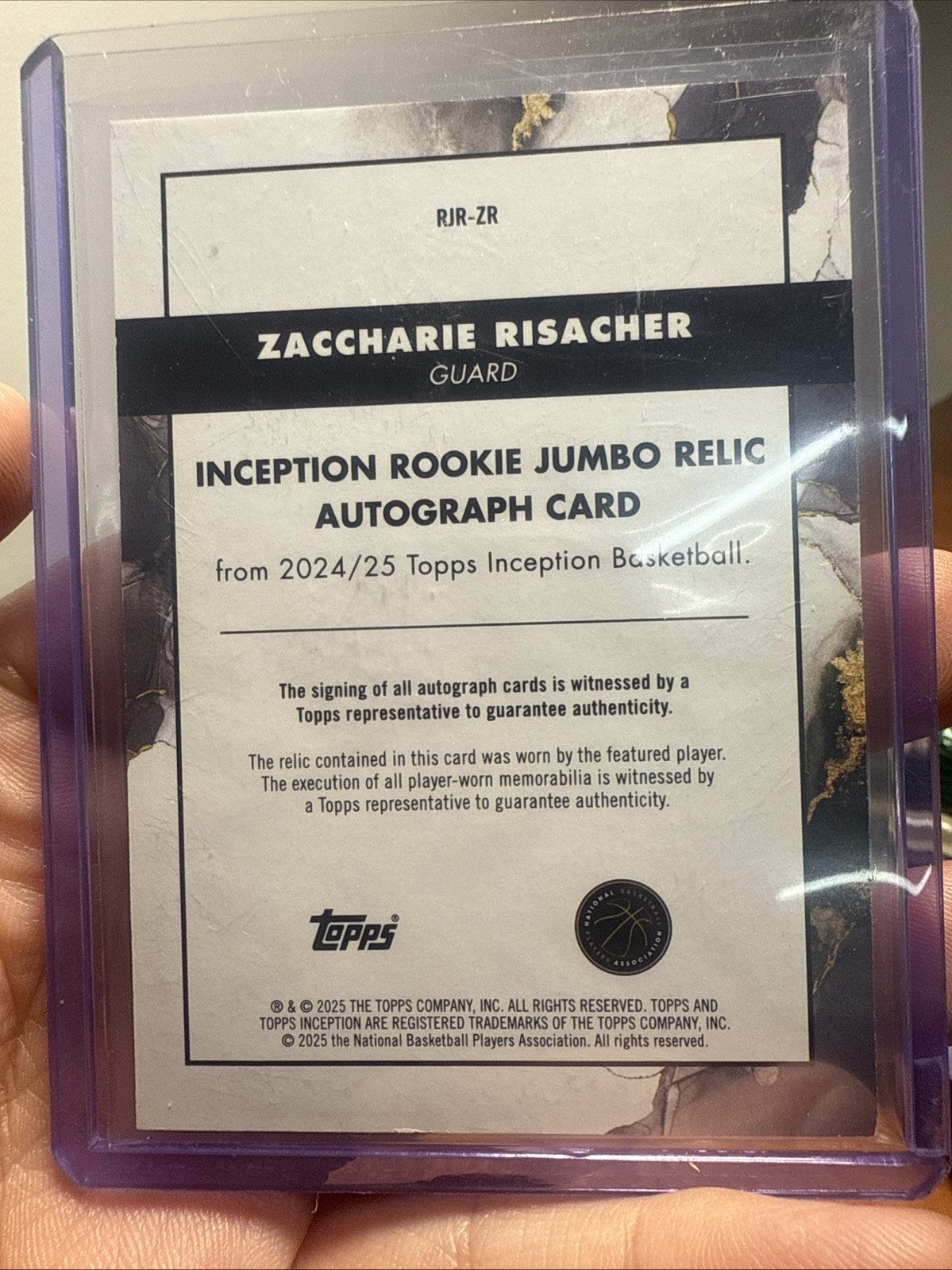 2024 25 Topps Inception Zaccharie Risacher Rookie Jumbo Relic Auto RJR ZR3