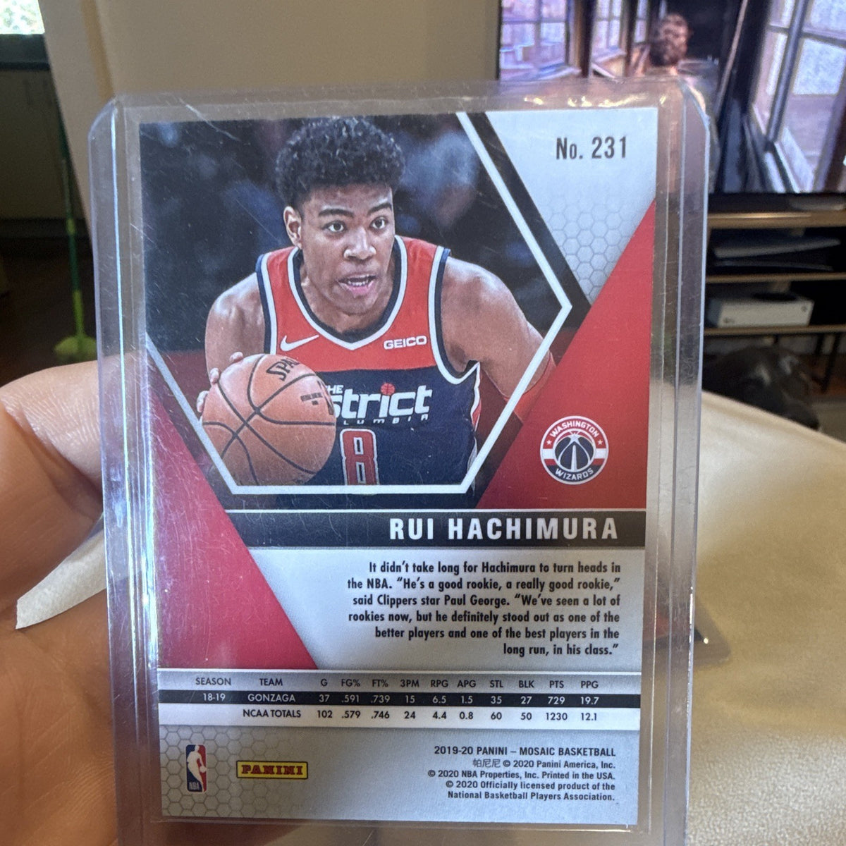 Panini 2019 20 Mosaic Basketball Rui Hachimura Rookie RC #231 Wizards1