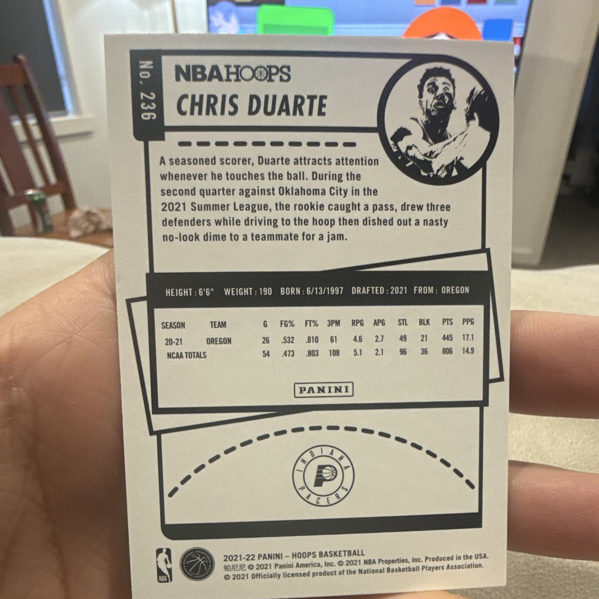 Panini NBA Hoops 2021 22 Chris Duarte Rookie Indiana Pacers #2361