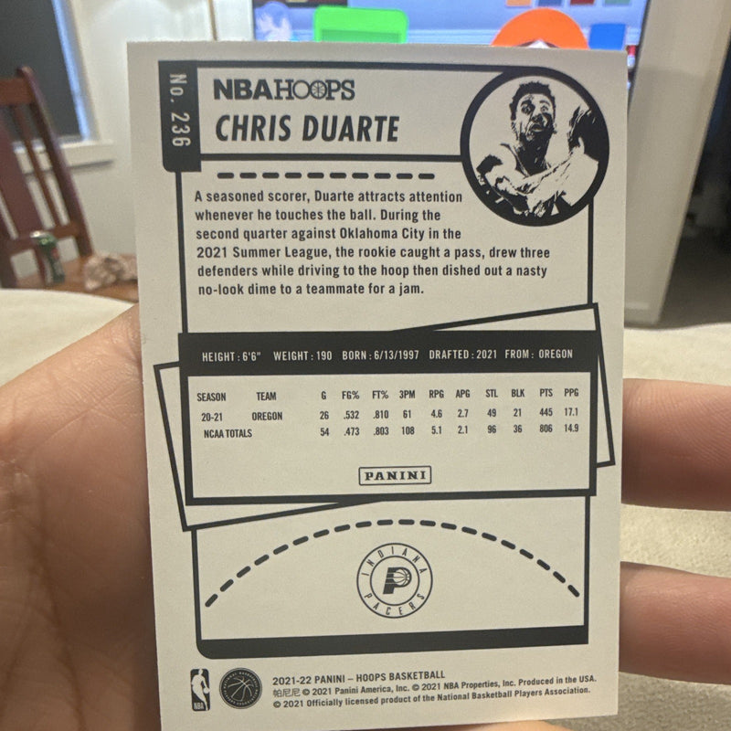 Panini NBA Hoops 2021 22 Chris Duarte Rookie Indiana Pacers #2361