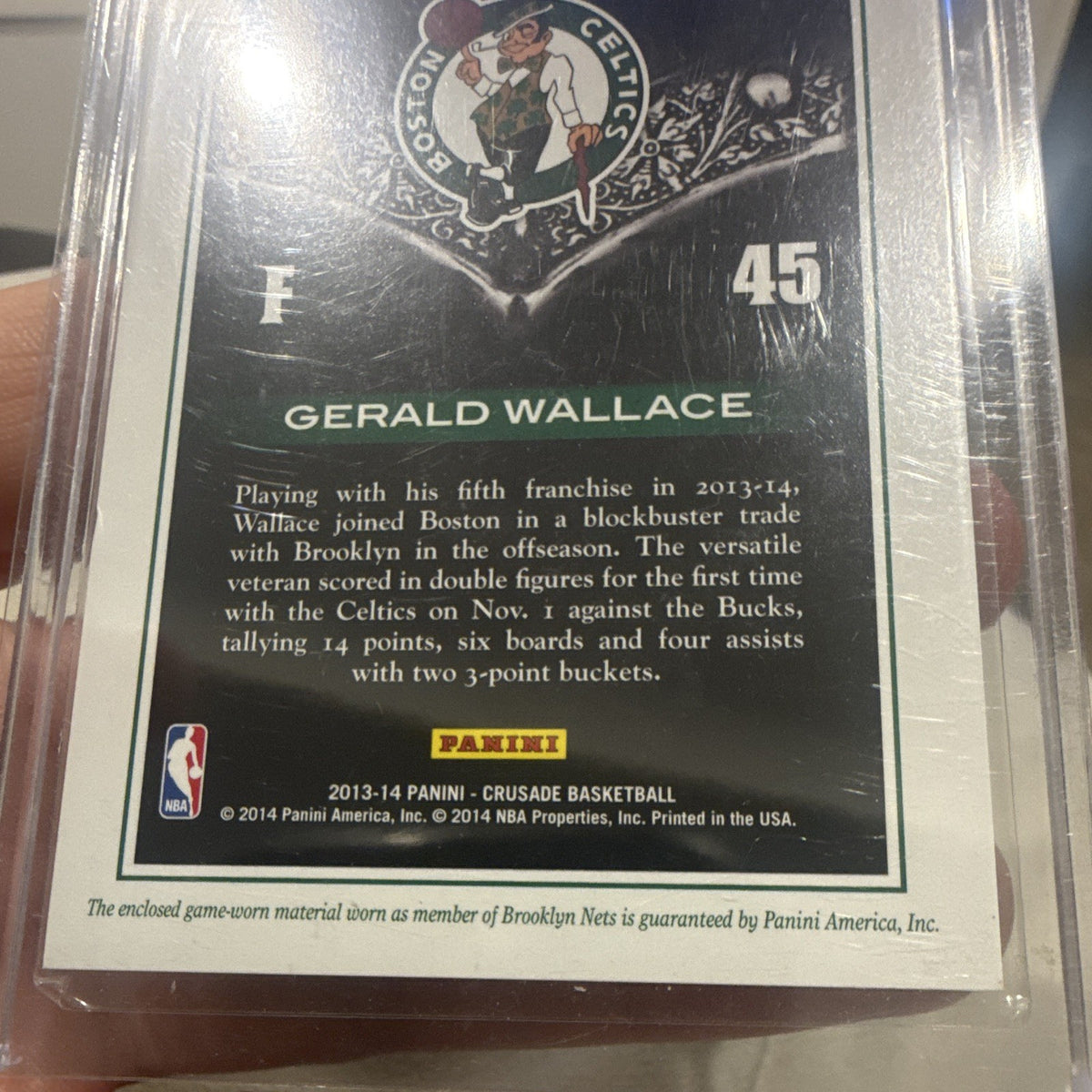 Panini 2013 14 Crusade Basketball Gerald Wallace Majestic Memorabilia 21 Celtics2