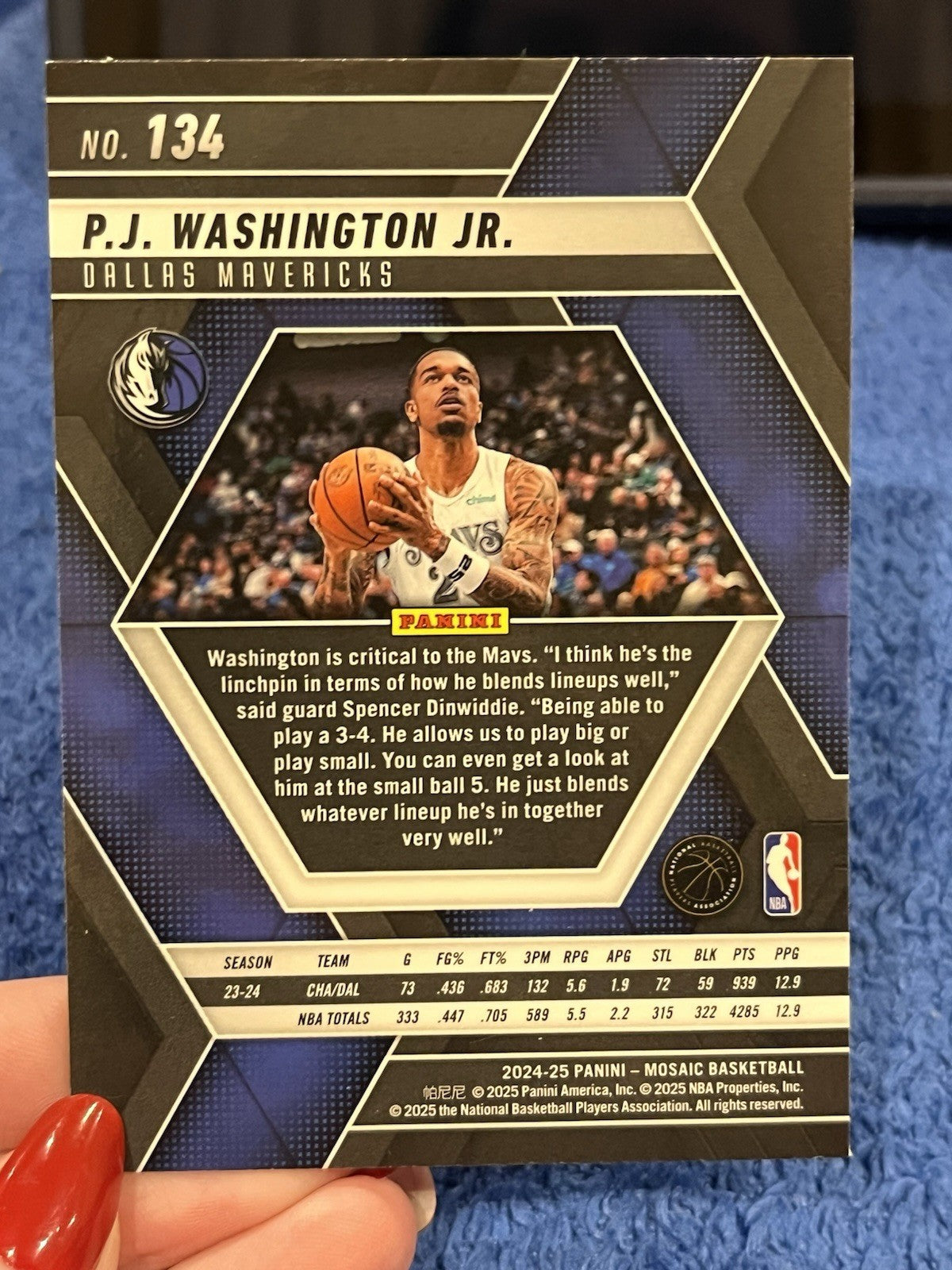 Panini Mosaic 2024 25 Base Set P.J. Washington Jr. Dallas Mavericks #1342