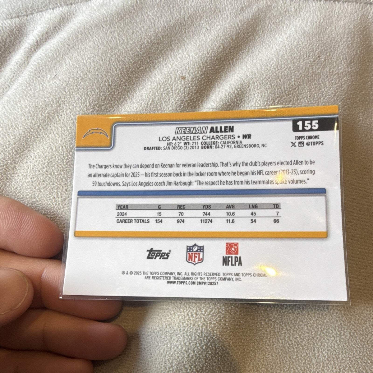 Topps Chrome 2025 Keenan Allen Los Angeles Chargers 155 Parallel/Variety1