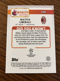Topps Merlin UCL Mattia Liberali Rookie #108 AC Milan2