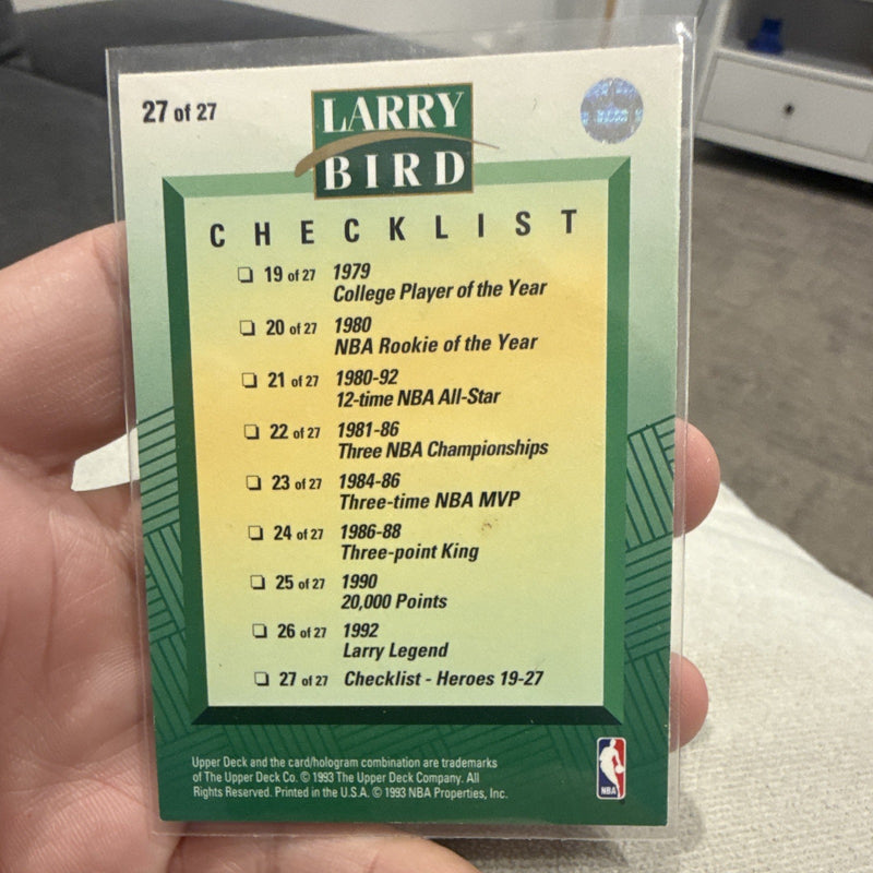 Upper Deck Larry Bird Checklist Insert 27 of 27 Boston Celtics 1993 NBA1