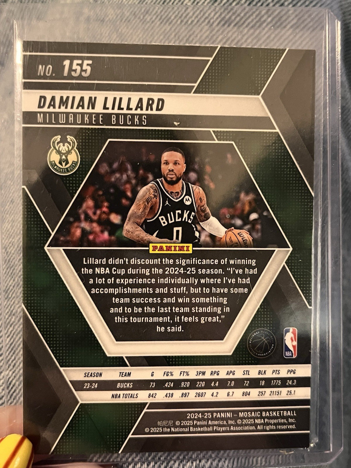 Panini Mosaic Basketball 2024-25 Base Set #155 Damian Lillard Milwaukee Bucks2