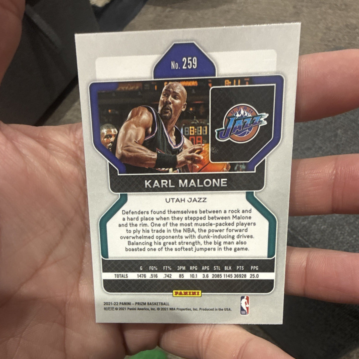 Panini Prizm 2021 22 Karl Malone Base Set Utah Jazz #259 Basketball Card1