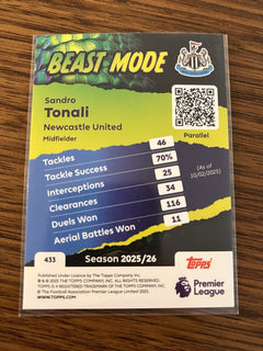 Topps Premier League Sandro Tonali Newcastle United Beast Mode Parallel 4332