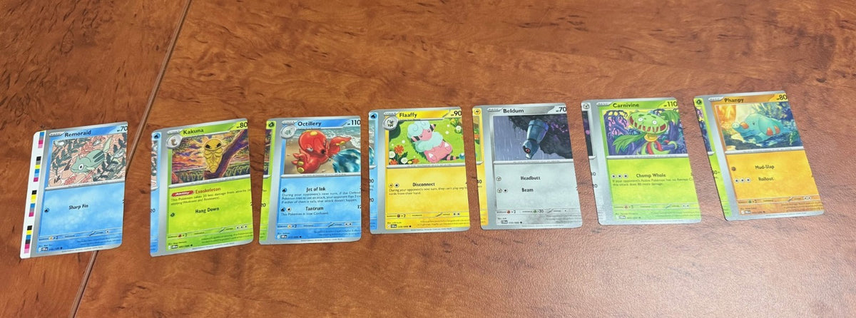 7x Sequential Pokémon Miscut Error Cards In A Row W/ Visible Alignment Dots2