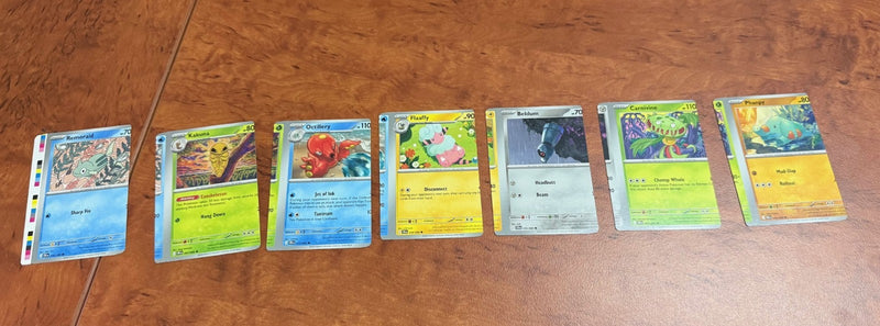 7x Sequential Pokémon Miscut Error Cards In A Row W/ Visible Alignment Dots2