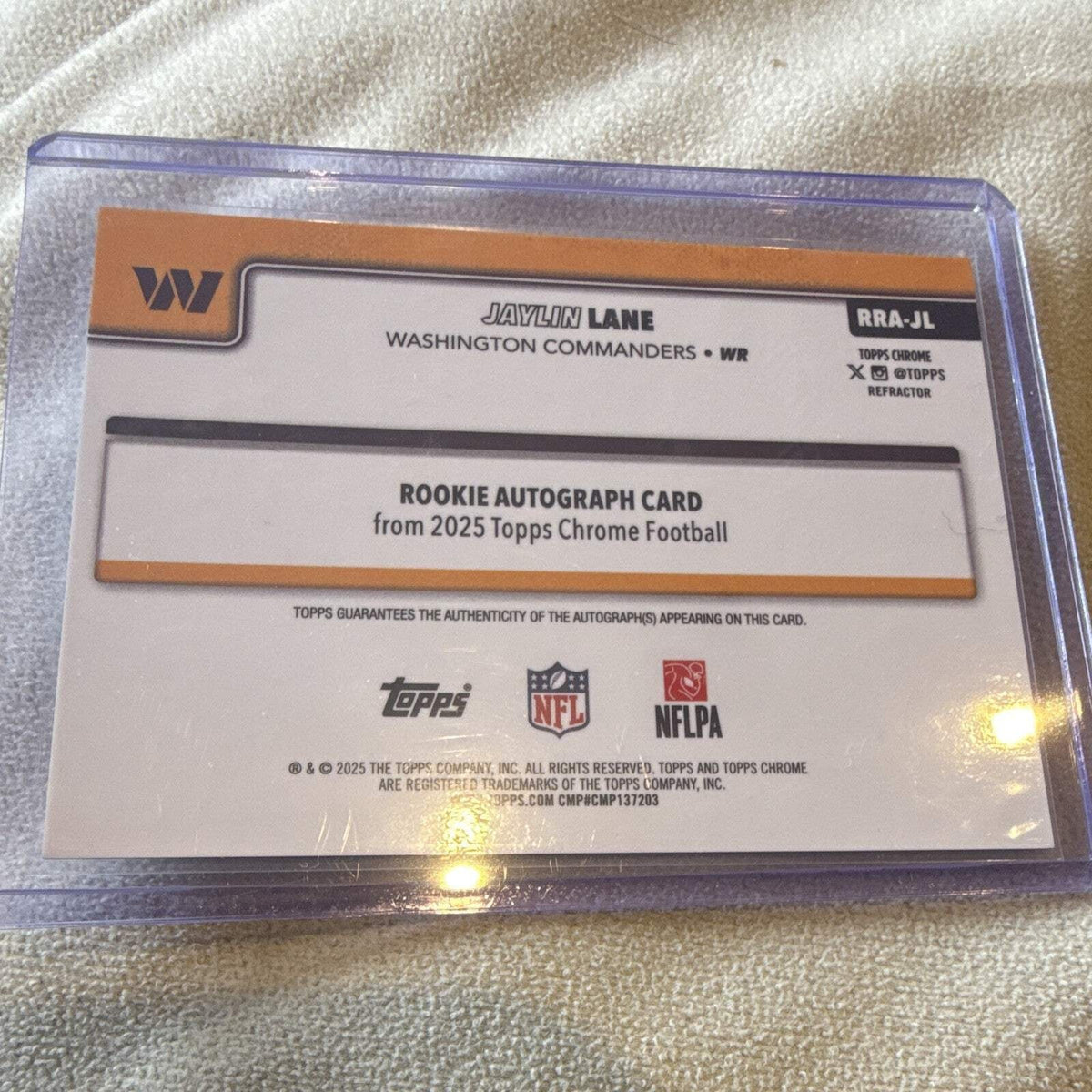 Topps 2025 Chrome Football Jaylin Lane Commanders RRA JL Auto Refractor 051/4992