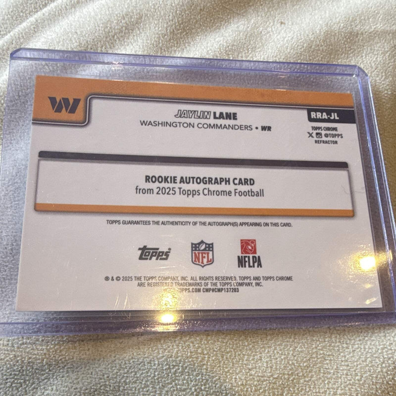 Topps 2025 Chrome Football Jaylin Lane Commanders RRA JL Auto Refractor 051/4992