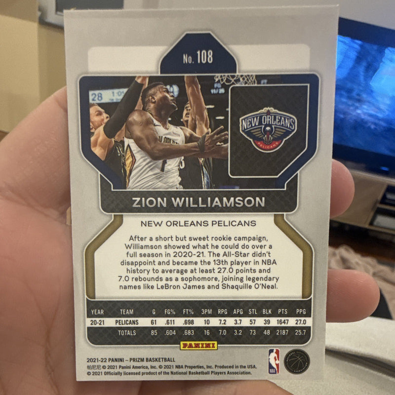 Panini 2021 22 Prizm Basketball Zion Williamson Base Set #108 Pelicans1
