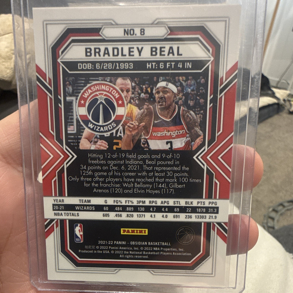 Panini Obsidian 2021 22 Bradley Beal Insert Washington Wizards No. 81