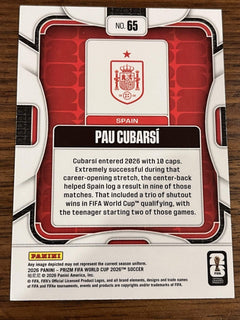 Panini Prizm FIFA World Cup 2026 Base Pau Cubarsí Spain #65 Soccer Card2