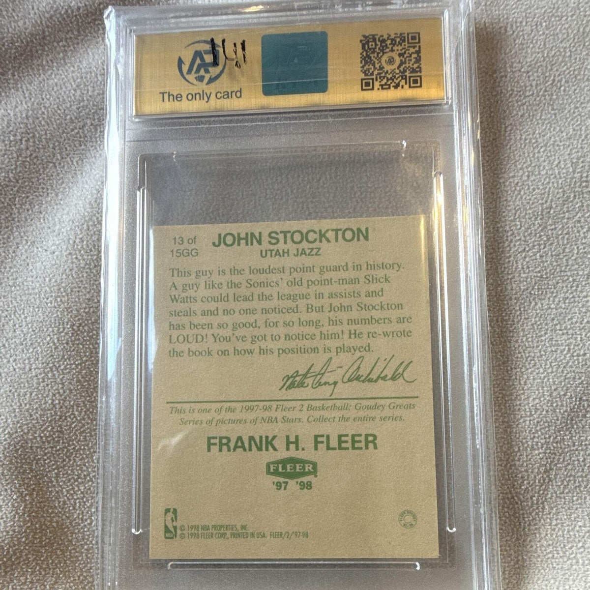 Fleer 1997 98 John Stockton Goudey Greats Insert #13 AiGrading 9 Mint3