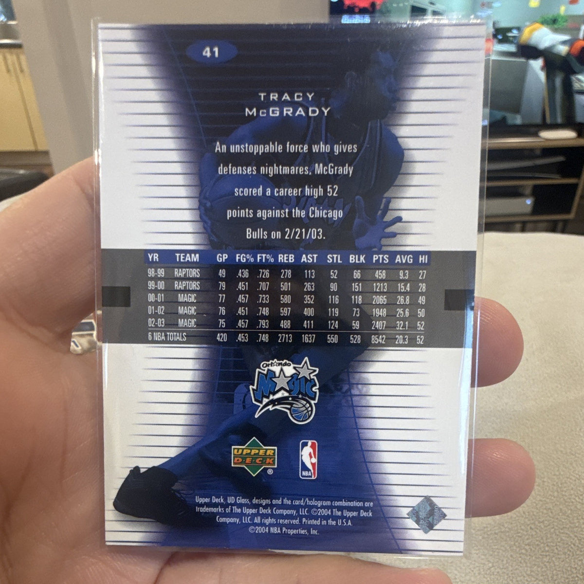 Upper Deck UD Glass 2003 04 #41 Tracy McGrady Orlando Magic Hologram Insert1