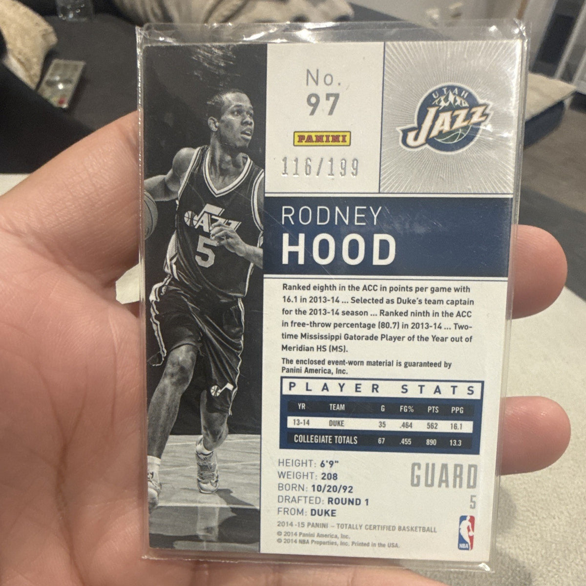 Panini Totally Certified 2014 15 Rodney Hood Utah Jazz RC Jersey #97 116/1992