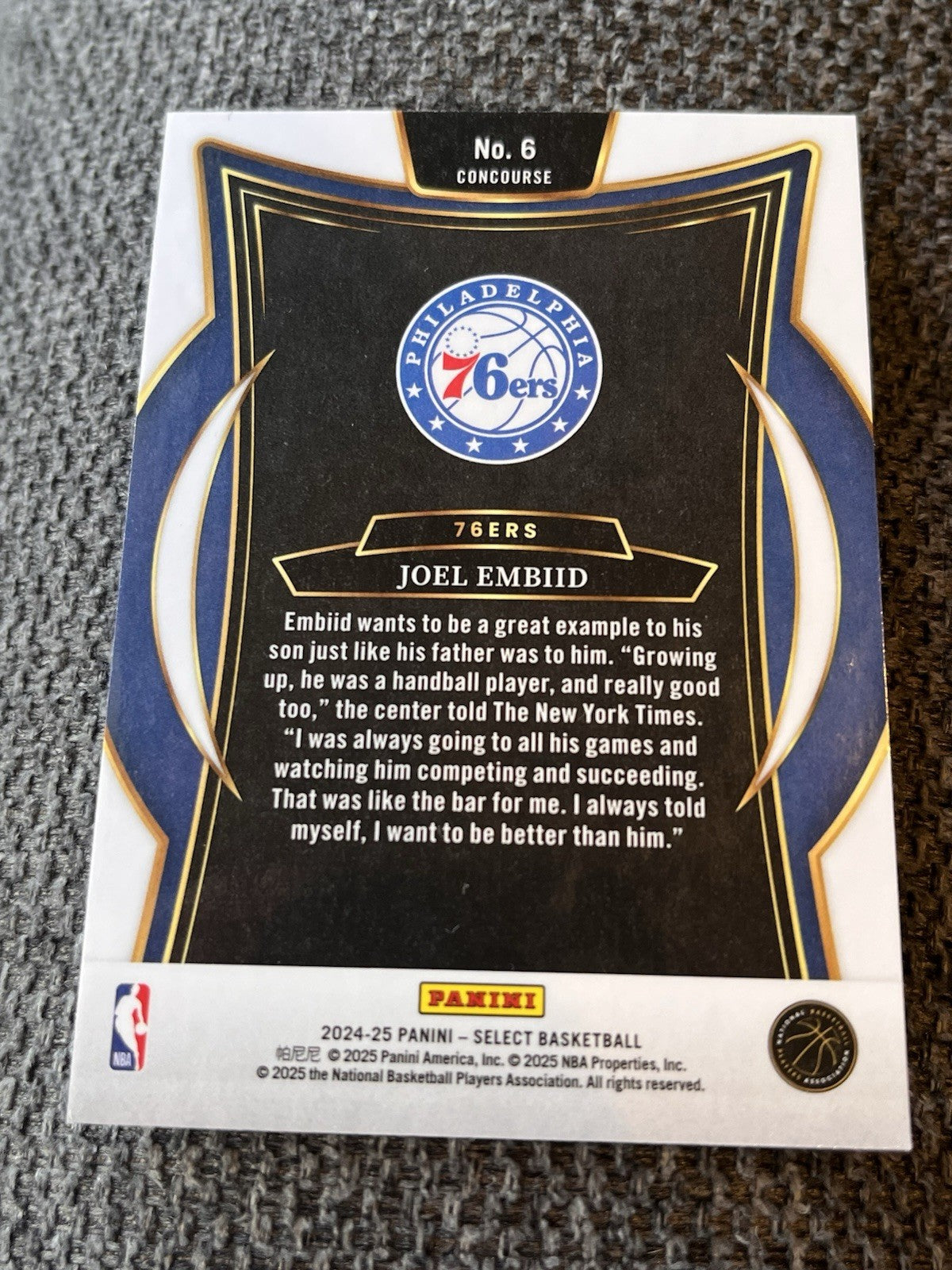 Panini 2024-25 Select Basketball Joel Embiid Concourse No. 6 Philadelphia 76ers2