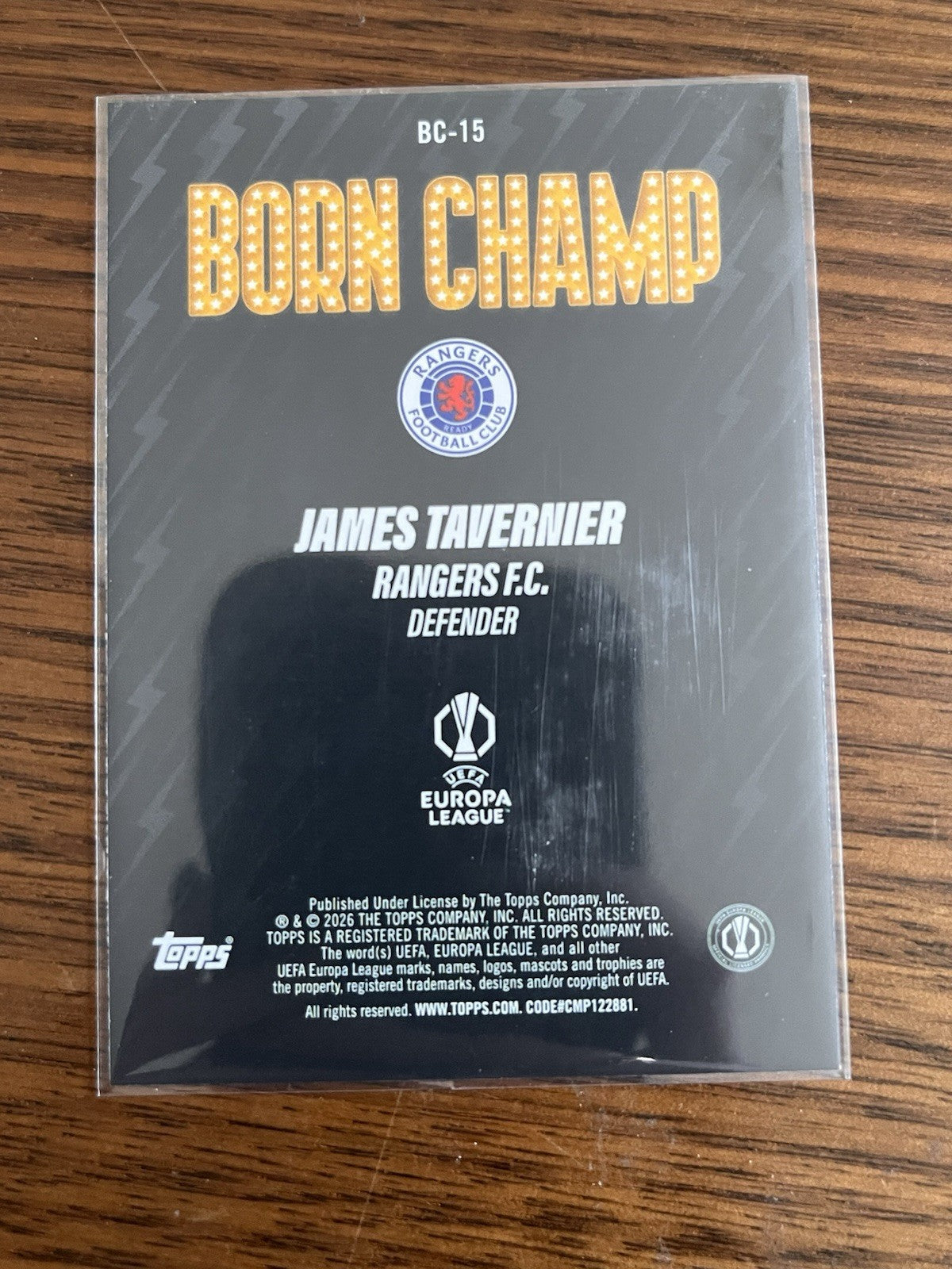 Topps James Tavernier Born Champ BC 15 Rangers F.C. UEFA Europa League2
