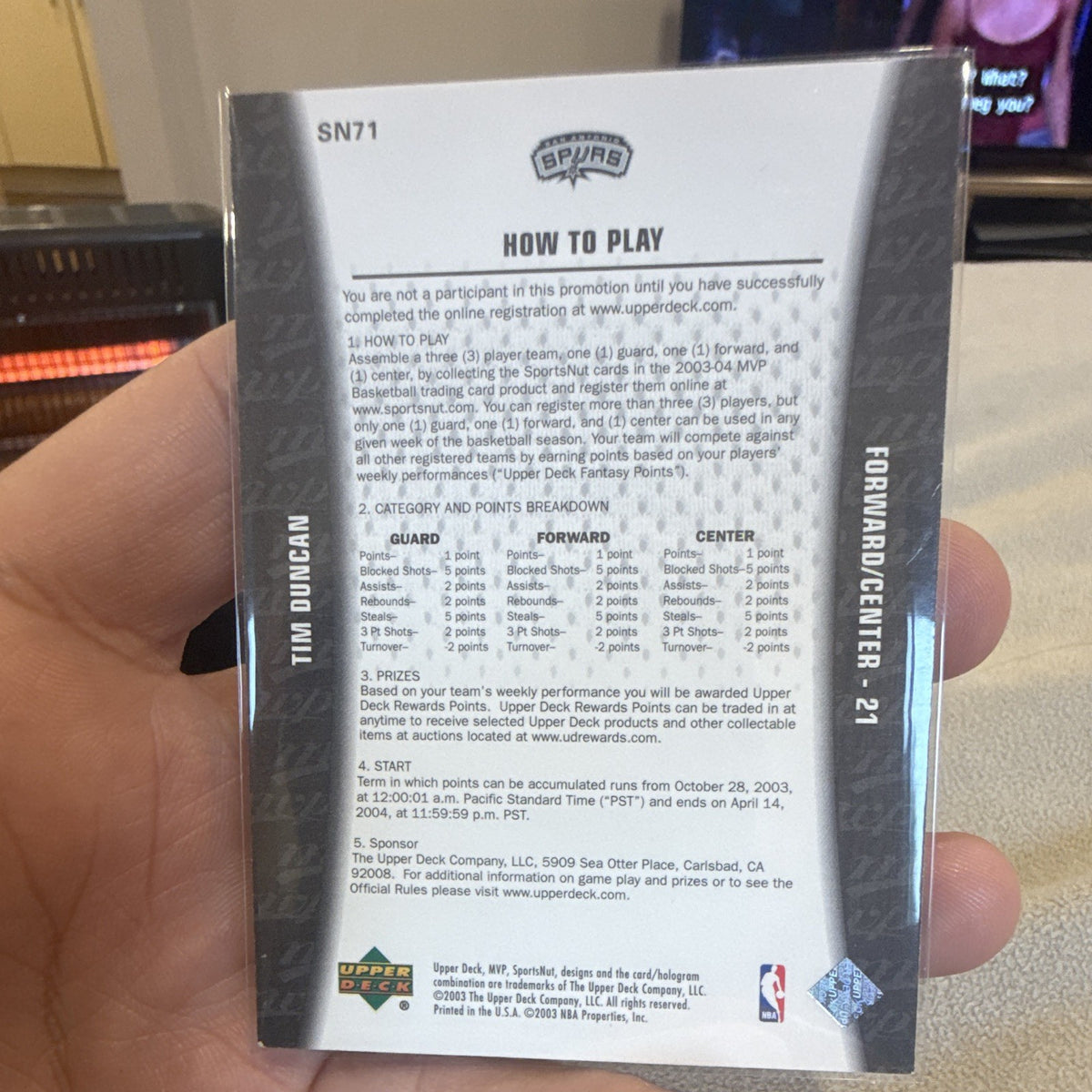 Upper Deck 2003 04 MVP SportsNut Scratch Off SN71 Tim Duncan Spurs Insert1