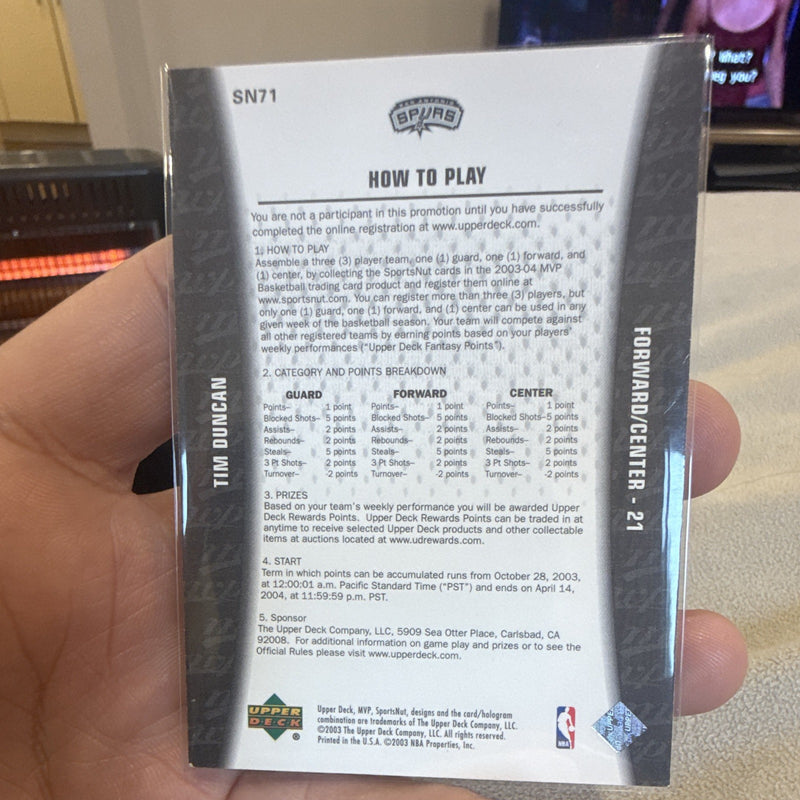 Upper Deck 2003 04 MVP SportsNut Scratch Off SN71 Tim Duncan Spurs Insert1