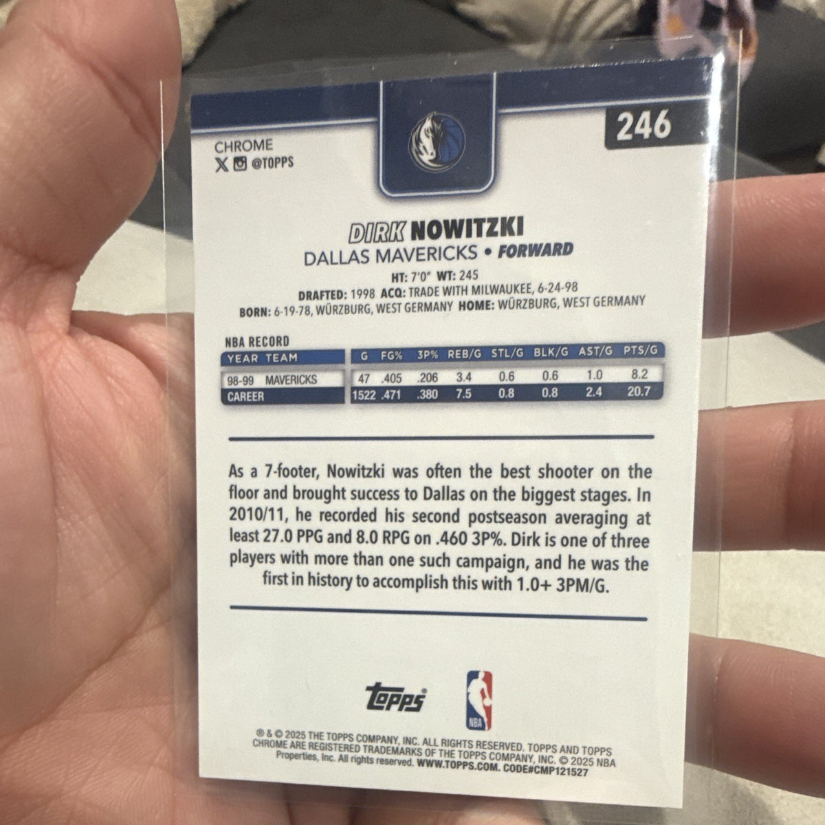 Topps Chrome Dirk Nowitzki #246 Dallas Mavericks 2025 X Fractor1