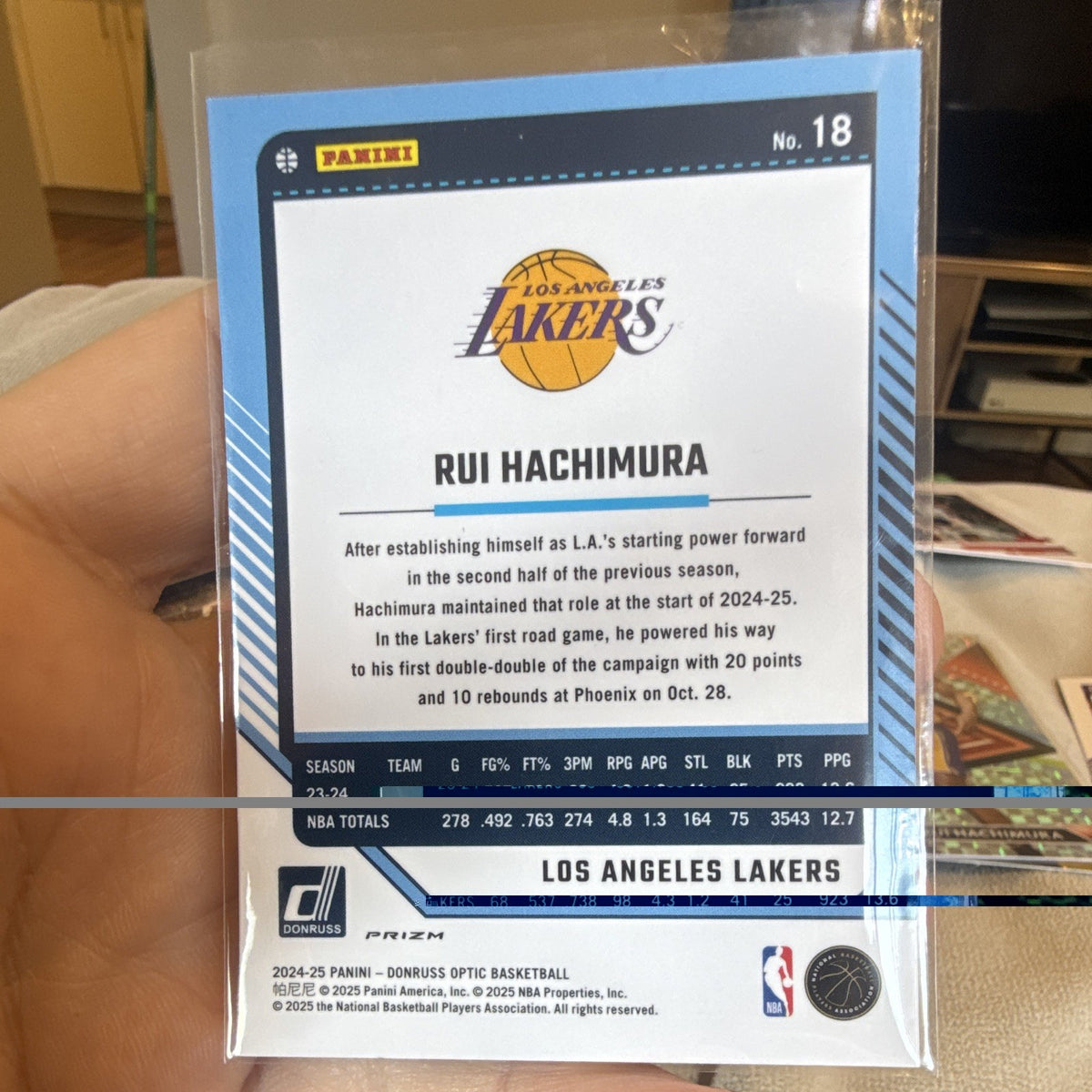Panini Donruss Optic Basketball Rui Hachimura Prizm Los Angeles Lakers 181