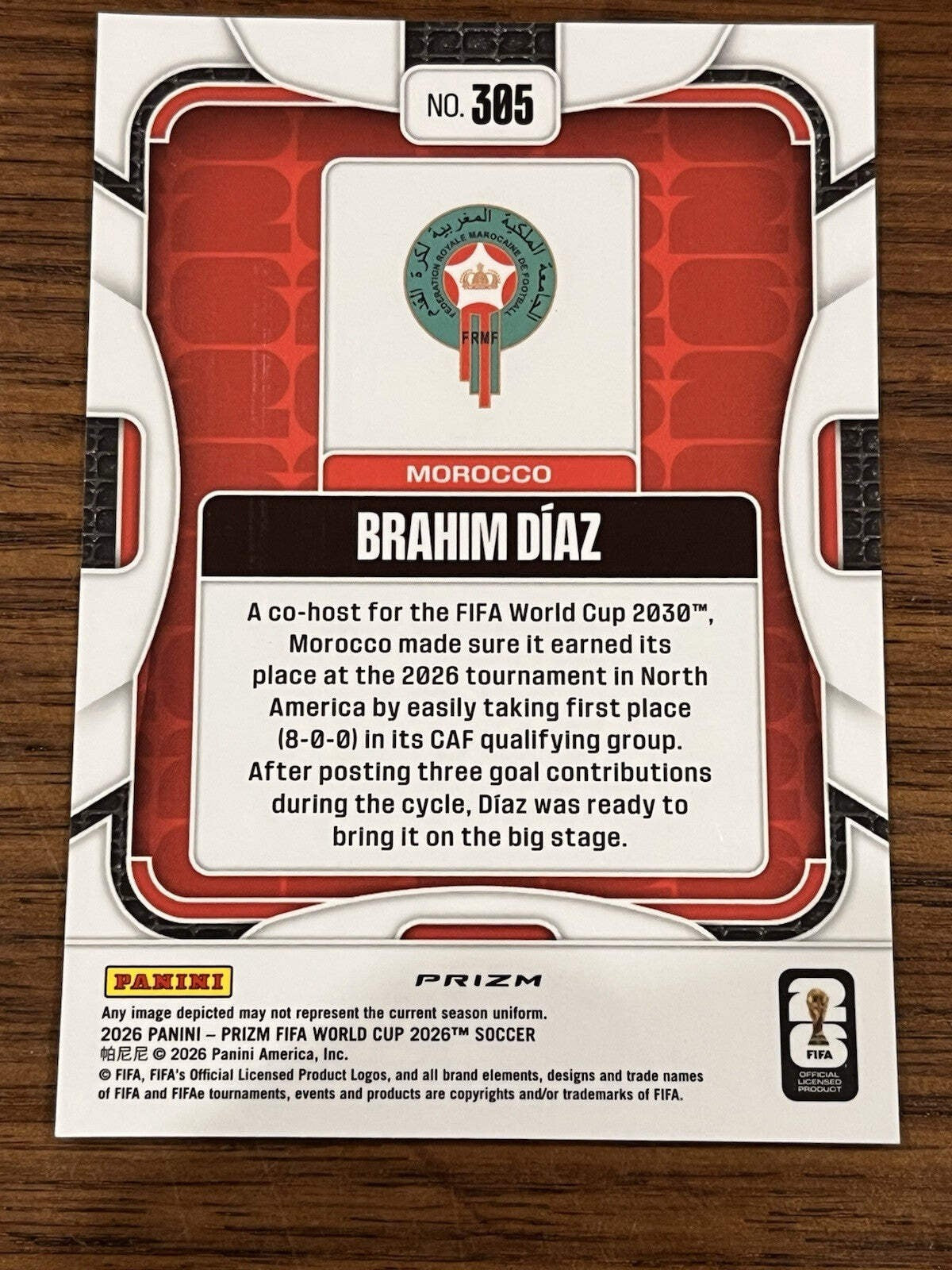 Panini Prizm FIFA World Cup 2026 Brahim Díaz Parallel #305 Morocco Soccer2