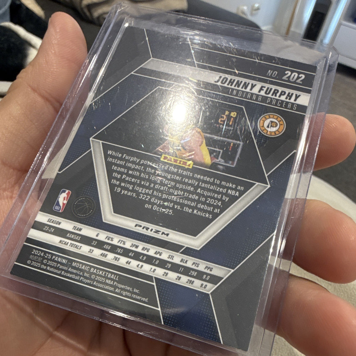 Panini 2024 25 Mosaic Basketball Johnny Furphy Rookie RC #202 Indiana Pacers2
