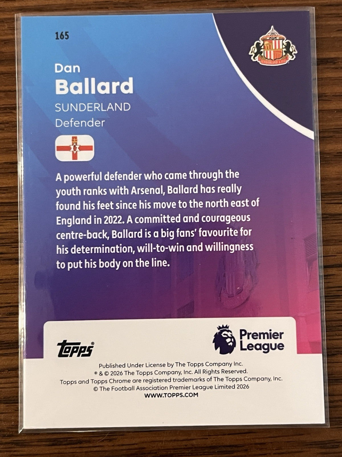 Dan Ballard RC Topps Chrome Premier League Sunderland Soccer Trading Card 1652