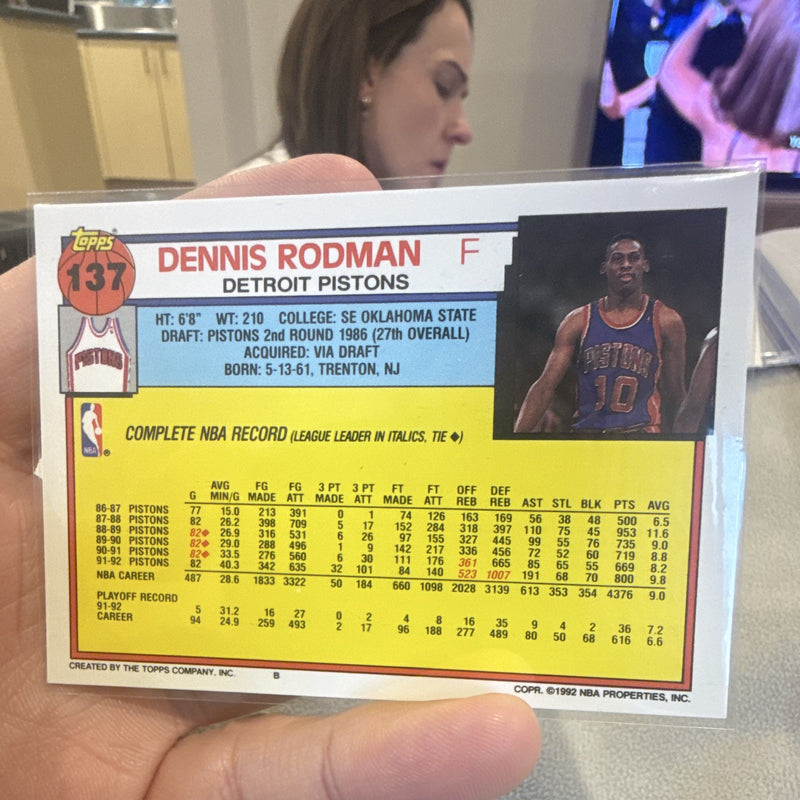 Topps Dennis Rodman Base Set 1992 Detroit Pistons NBA Basketball Card #1371