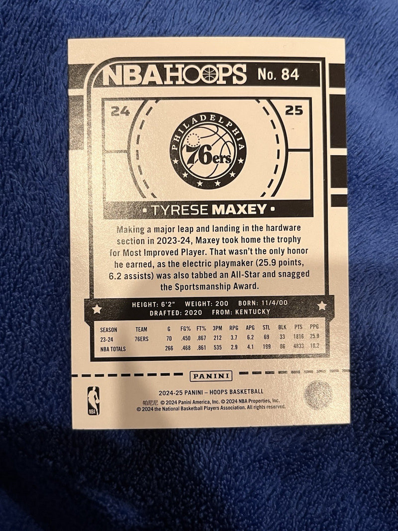 Panini 2024 25 NBA Hoops Tyrese Maxey Base Set Philadelphia 76ers #842