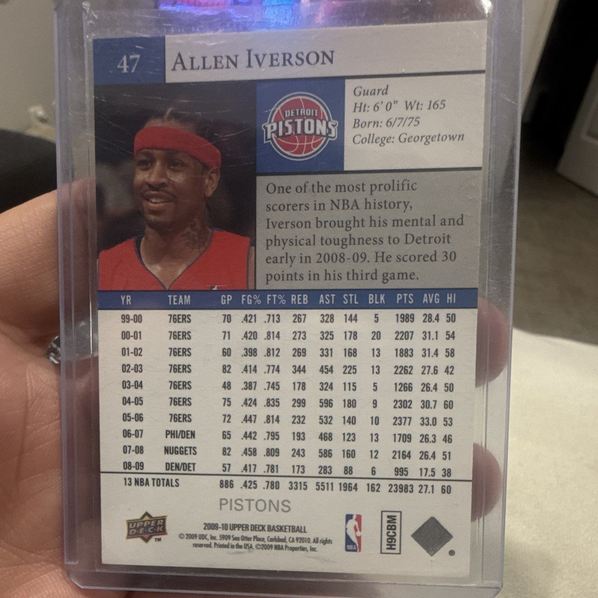 Upper Deck 2009 10 Basketball Allen Iverson Detroit Pistons Hologram #471