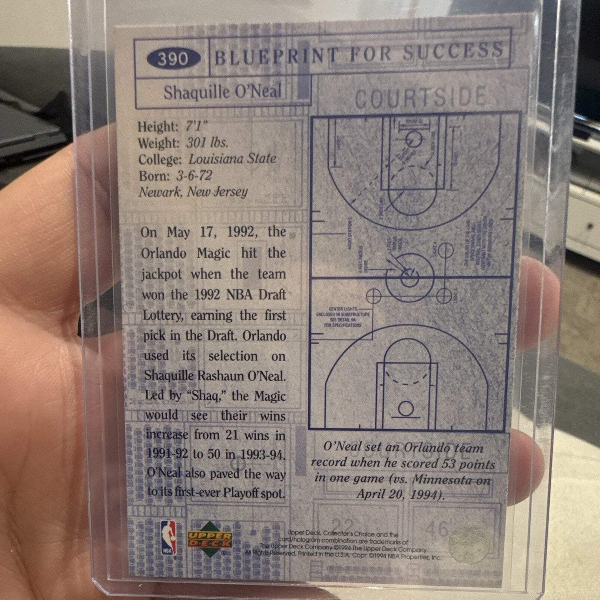 Upper Deck Shaquille O'Neal Collector's Choice 1994 #390 Blueprint Insert1