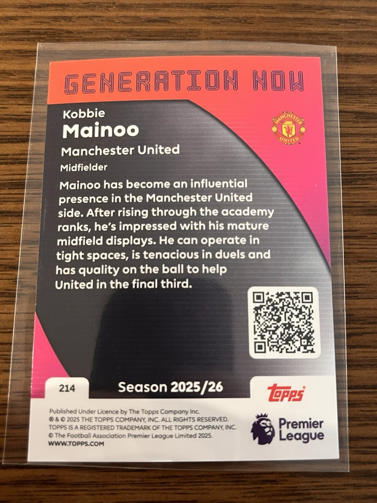 Topps Premier League 2025/26 Generation Now Insert #214 Kobbie Mainoo Man Utd2