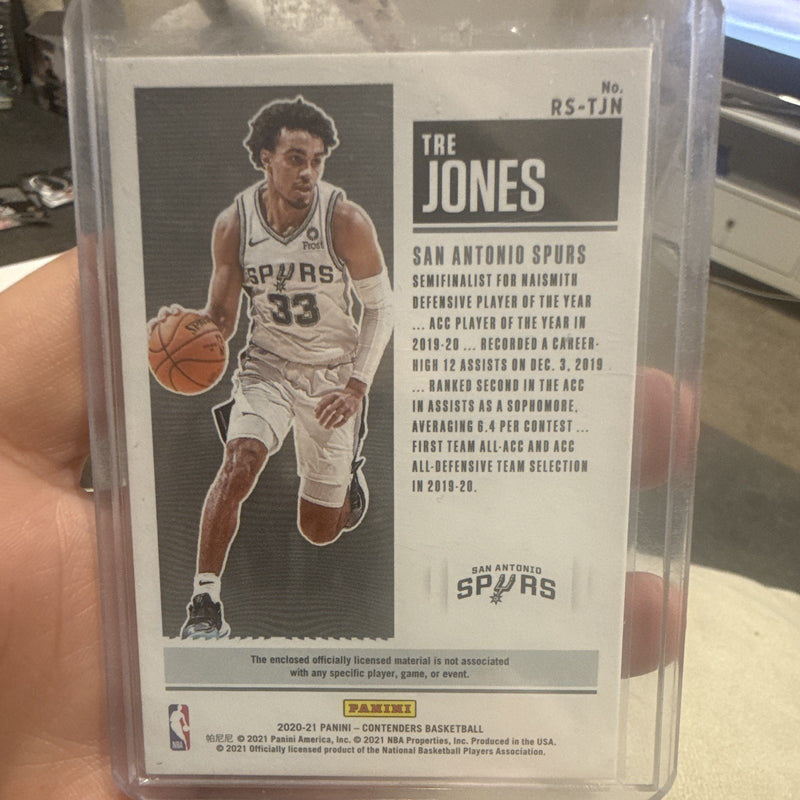 Panini Contenders 2020 21 Tre Jones Rookie Ticket RS TJN Spurs Memorabilia Patch1