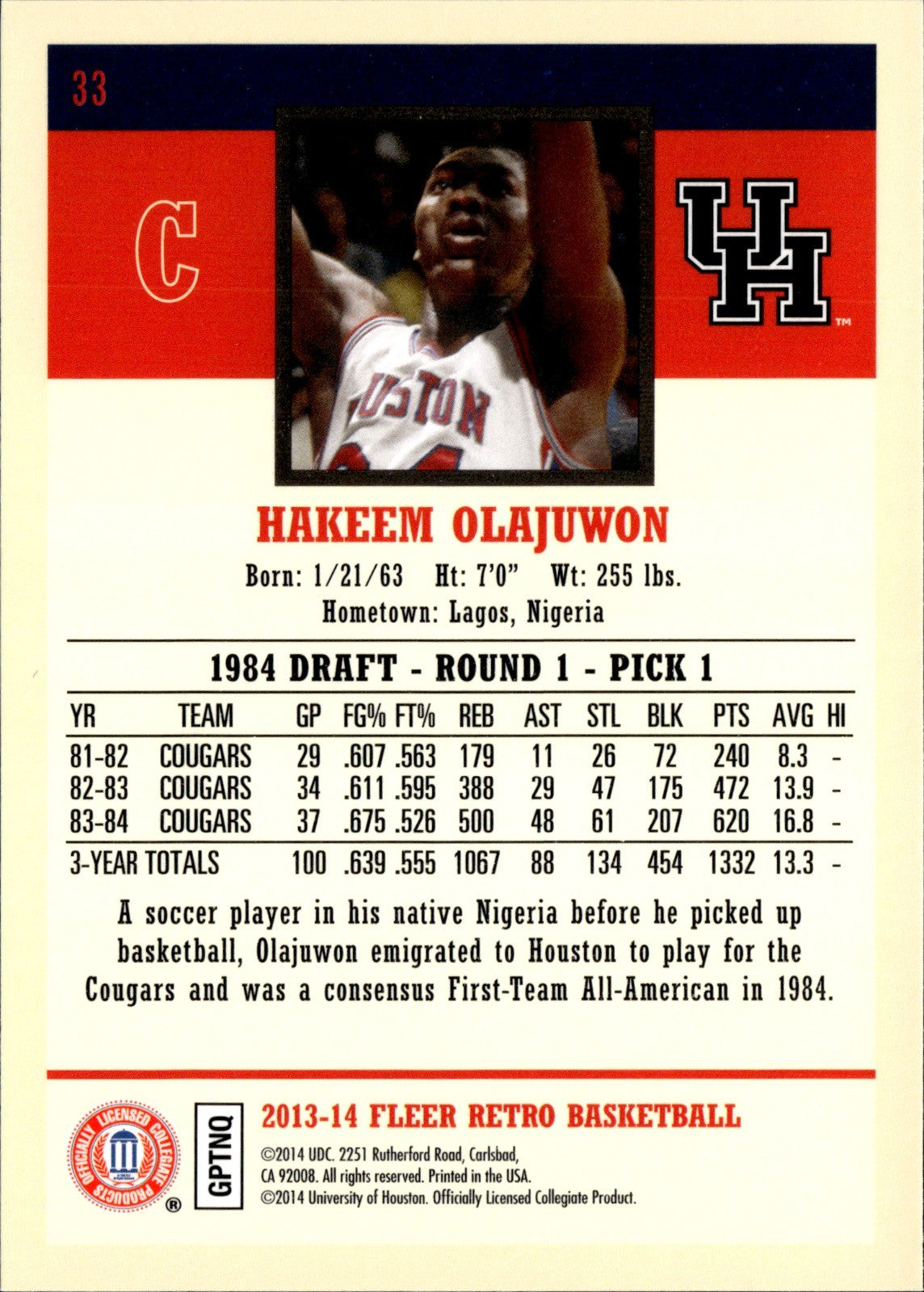 Hakeem Olajuwon Base Fleer Retro 33 NM1